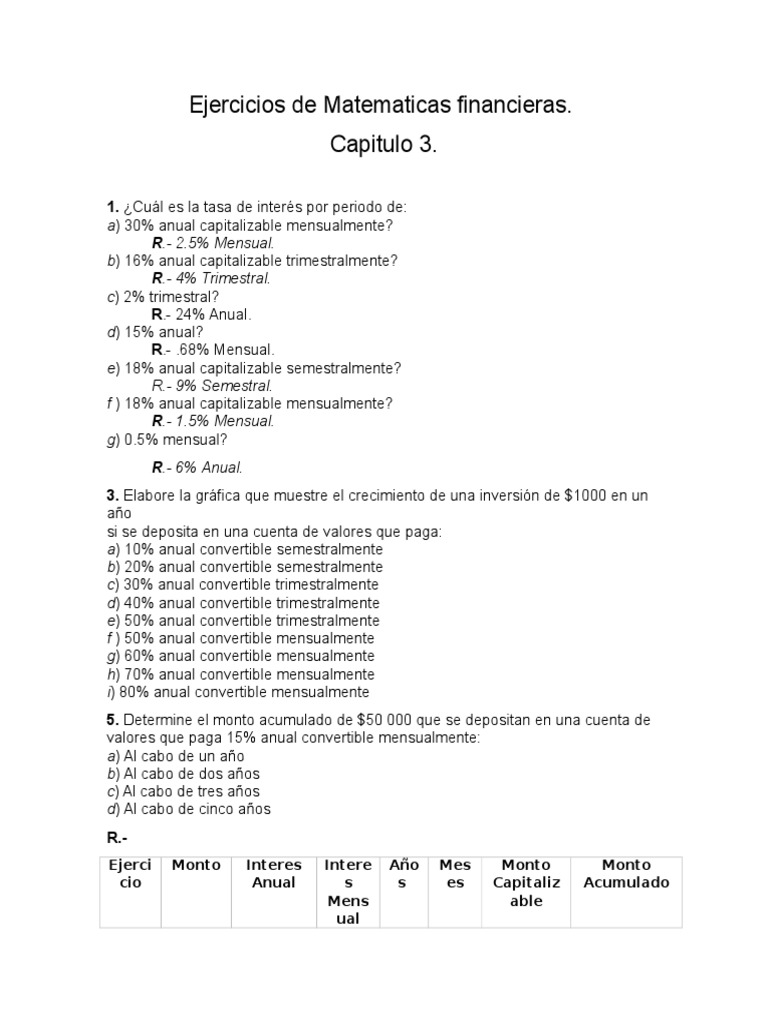 Ejercicios de Matematicas Financieras | PDF | Finanzas Matemáticas ...