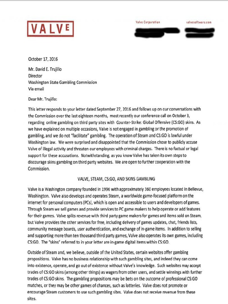 Valve's Response to WA Gambling Commission | PDF | Service Industries ...