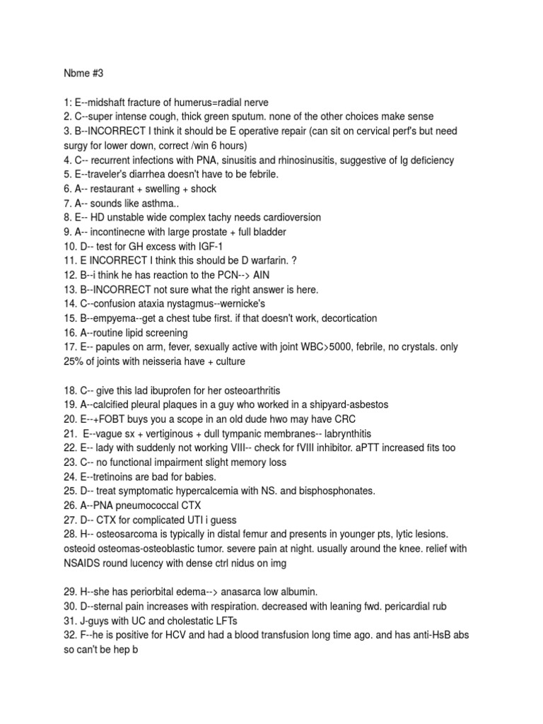 NBME #3 Answer Key | PDF | Medical Specialties | Diseases And Disorders