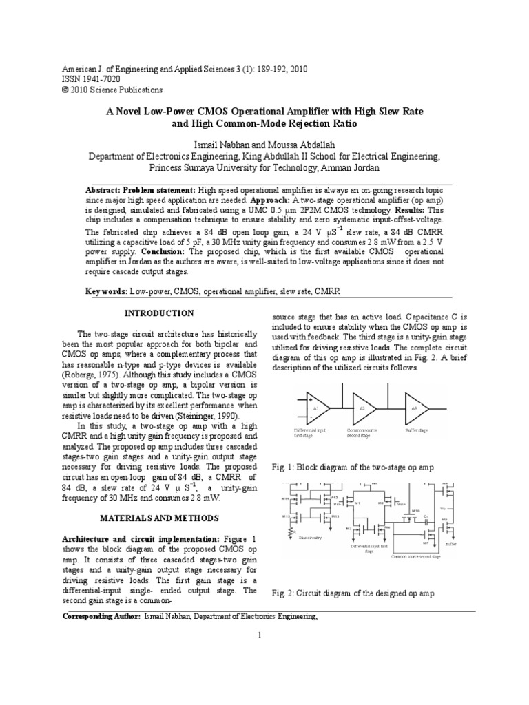 A Novel Low-Power CMOS Operational Amplifier With High Slew Rate and ...