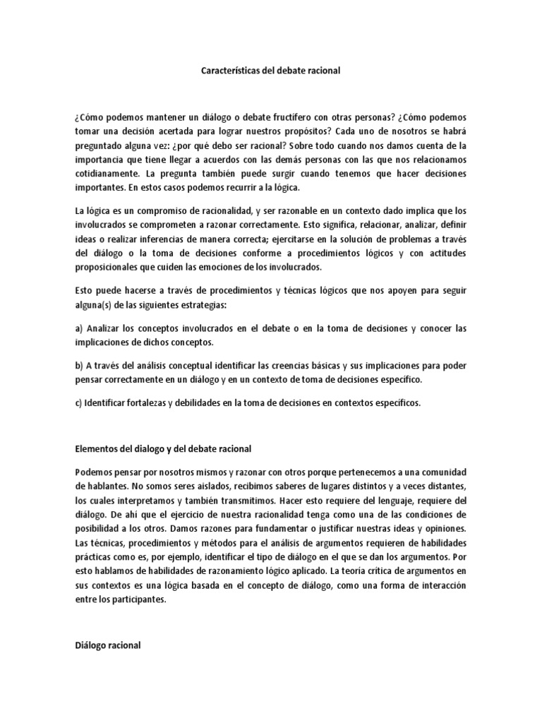 Elementos clave del diálogo y debate racional | PDF | Razón | Falacia