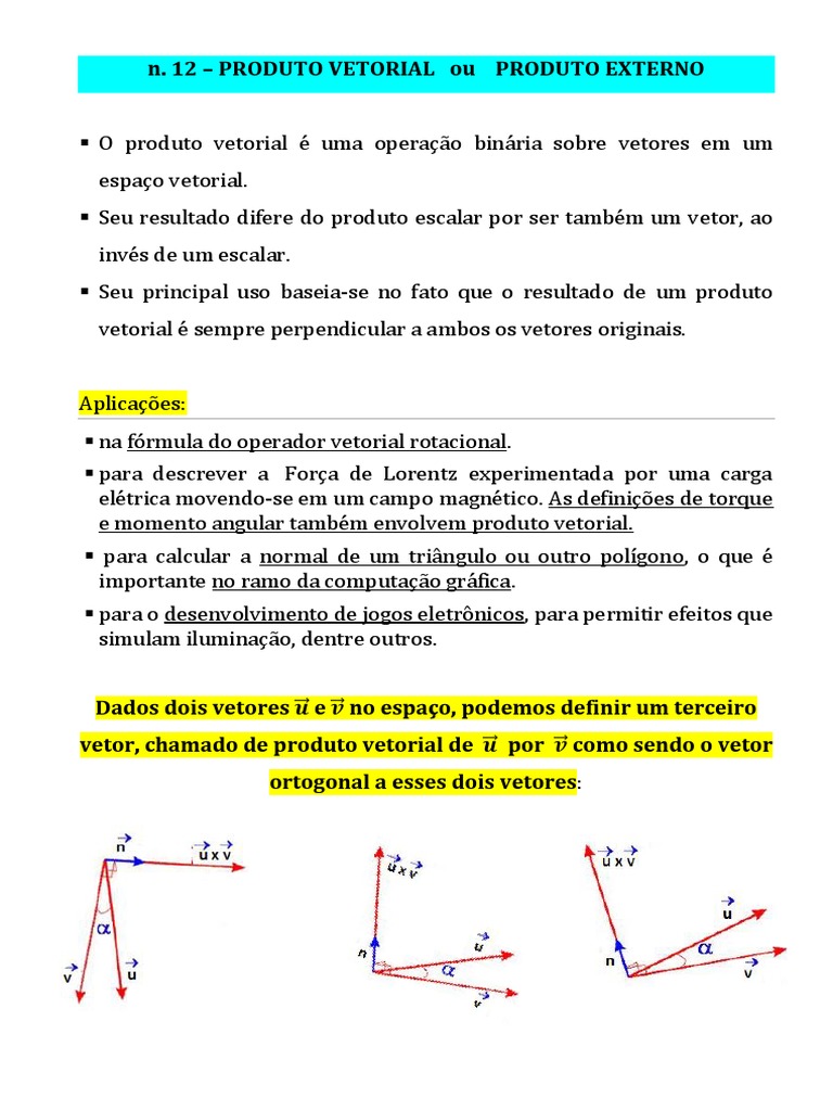 O Produto Vetorial: Definição, Propriedades e Aplicações | PDF | Vetor ...