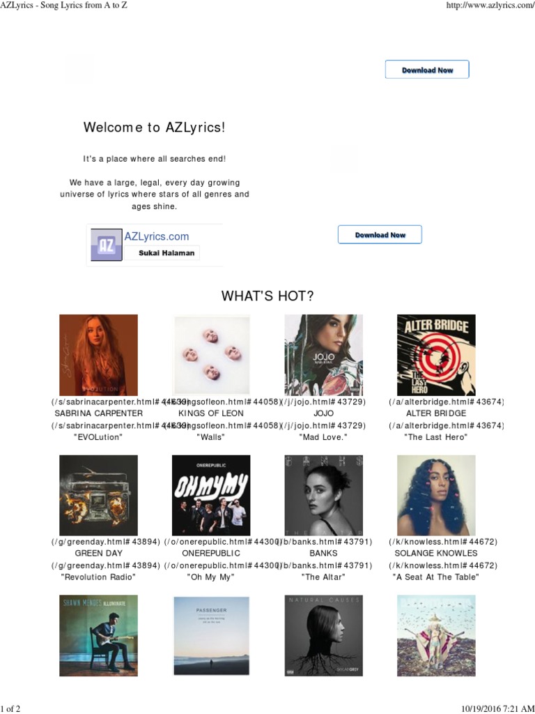 Azlyrics Song Lyrics From A To Z Pdf