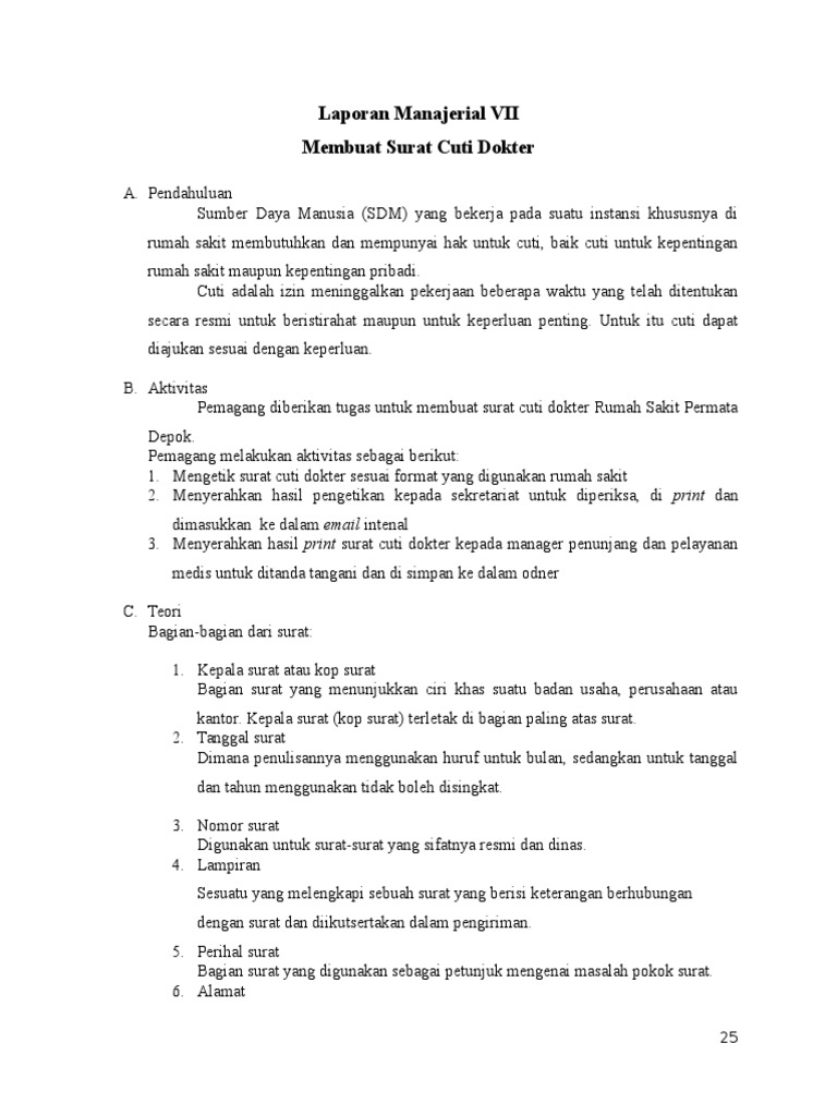 Laporan Manajerial 7 Membuat Surat Cuti Dokter