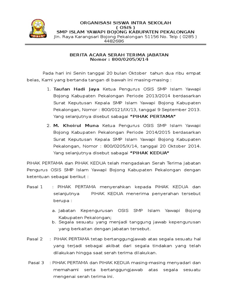 Berita Acara Serah Terima Jabatan Osis Gue Viral