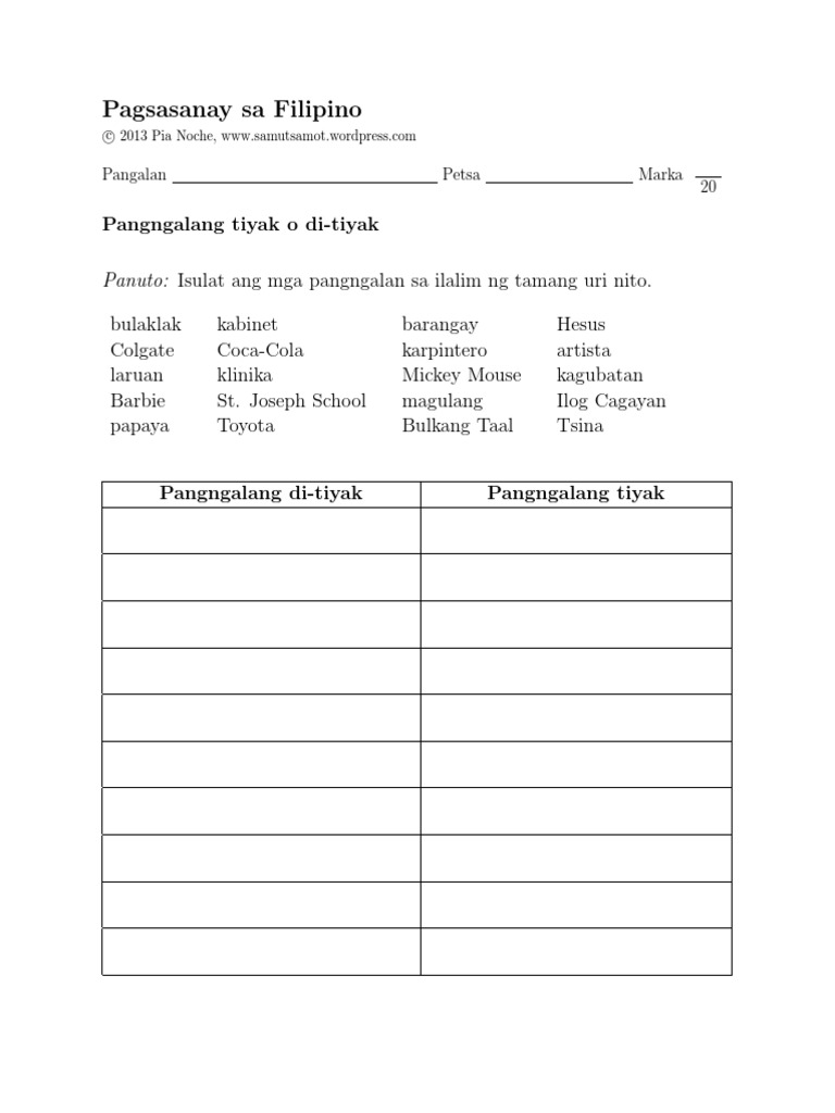 Pangngalang Tiyak o Di Tiyak 2 PDF