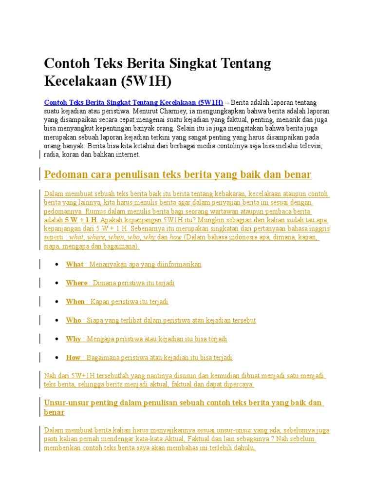 Contoh Teks Berita Singkat Yang Mengandung Unsur 5w1h