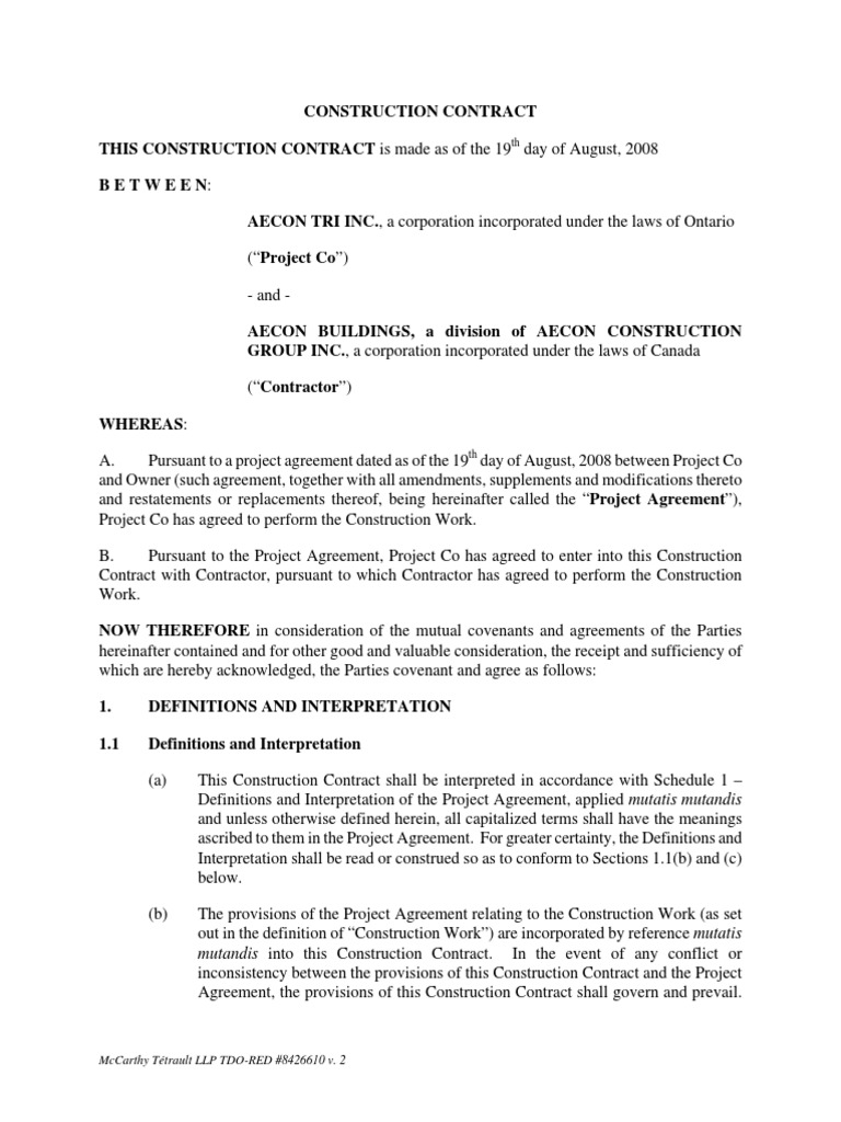 Construction Contract Between AECON Entities | PDF | Lien | Surety Bond
