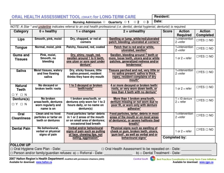 OHAT Oral Health Assessment Tool Guide | PDF | Dentures | Halitosis