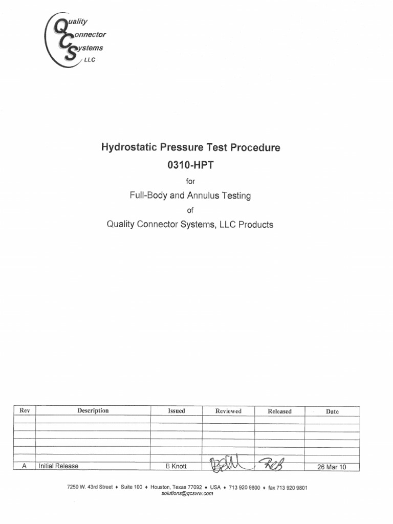 0310HPT Hydrostatic Pressure Test Procedure RA PDF Gas