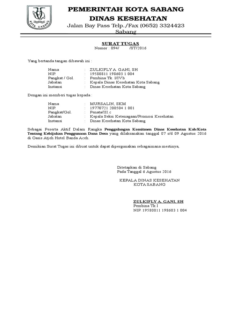 Contoh Surat Tugas Pdf