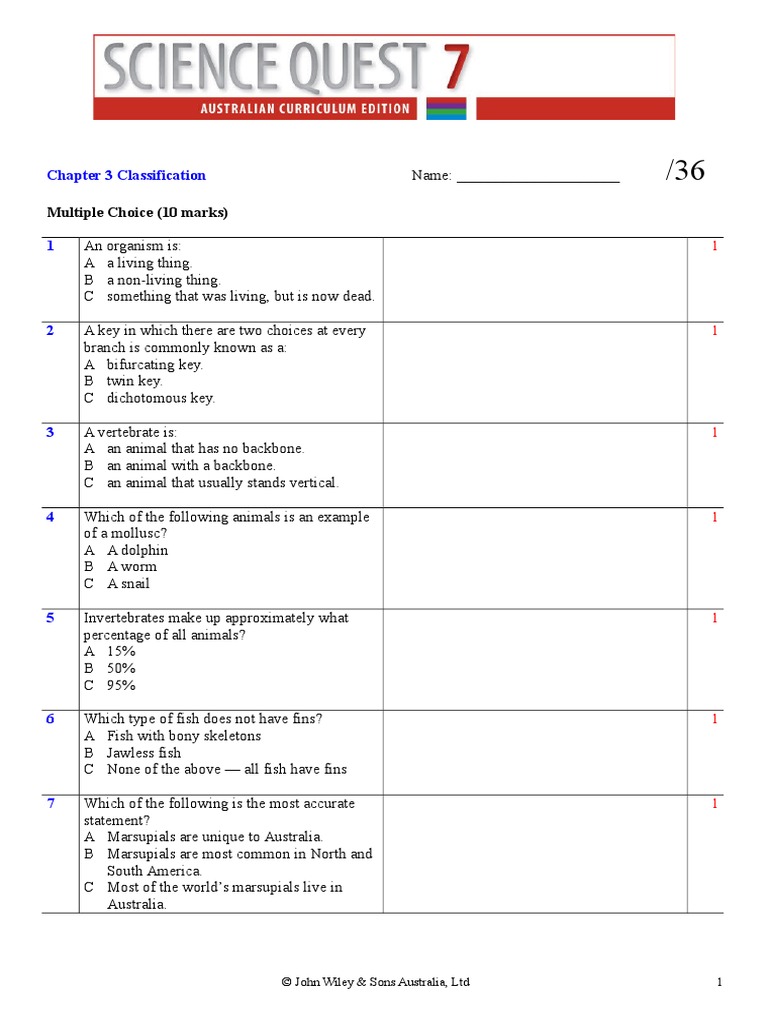 2015 Classification Modified Test 1 Que | PDF