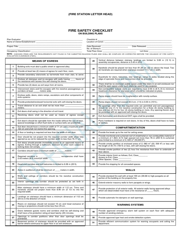 Fire Safety Checklist for Buildings | PDF | Stairs | Wall