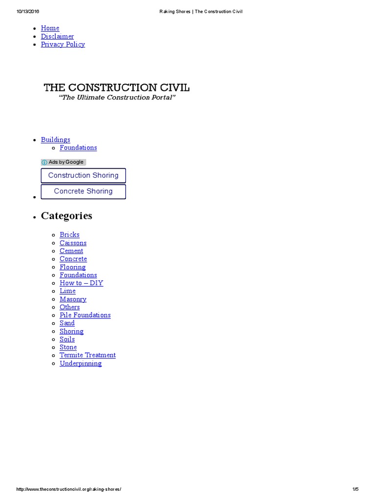 Raking Shores The Construction Civil PDF Lime (Material) Deep