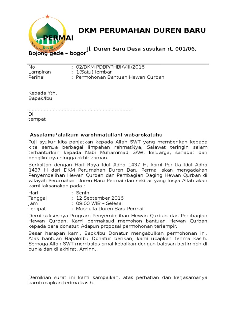 Contoh Surat Permohonan Hewan Qurban Download Kumpulan Gambar