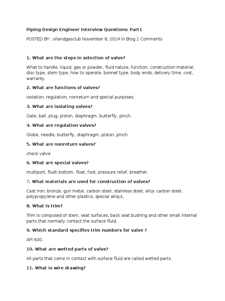 Piping Design Engineer Interview Questions Part 1 PDF Valve