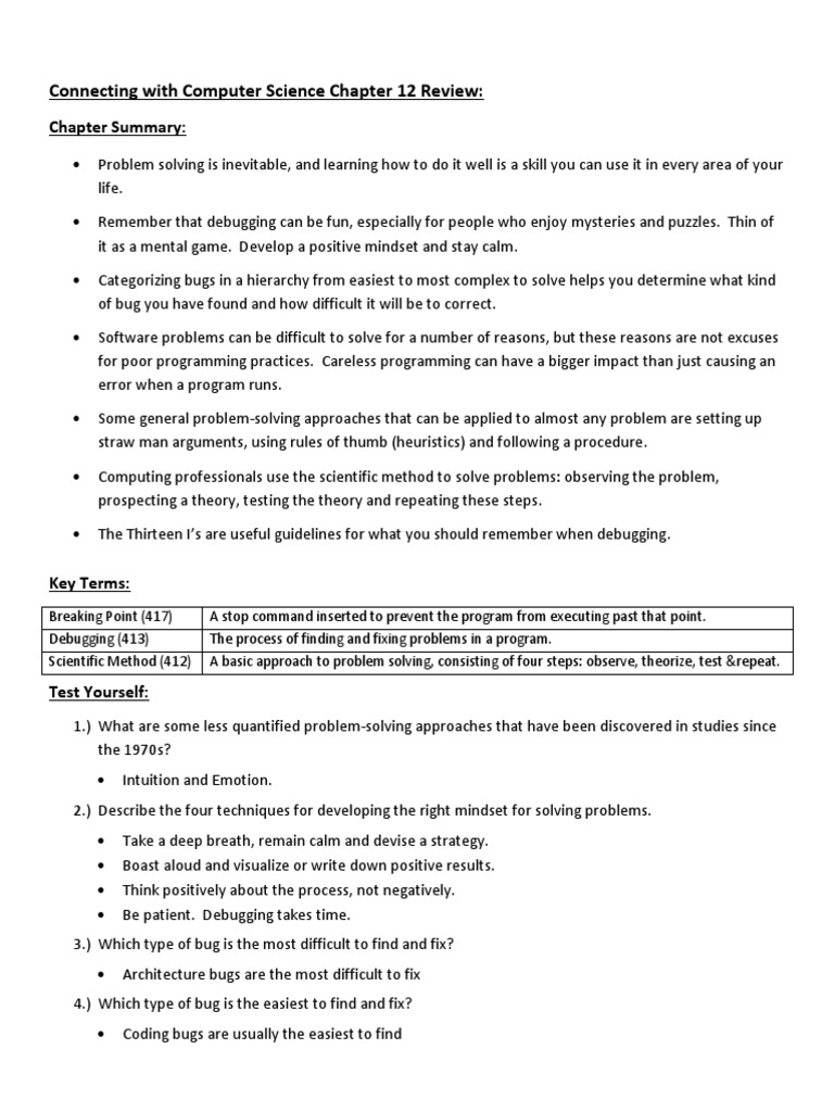 Connecting With Computer Science Chapter 12 Review | PDF | Software Bug ...