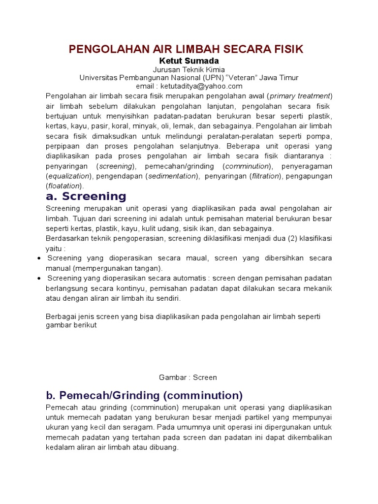 Pengolahan Air Limbah Secara Fisik