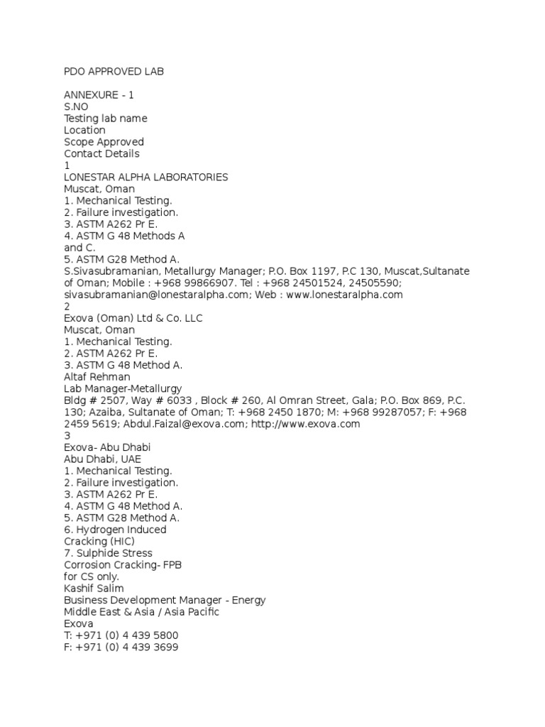 PDO Approved Testing Laboratories | PDF