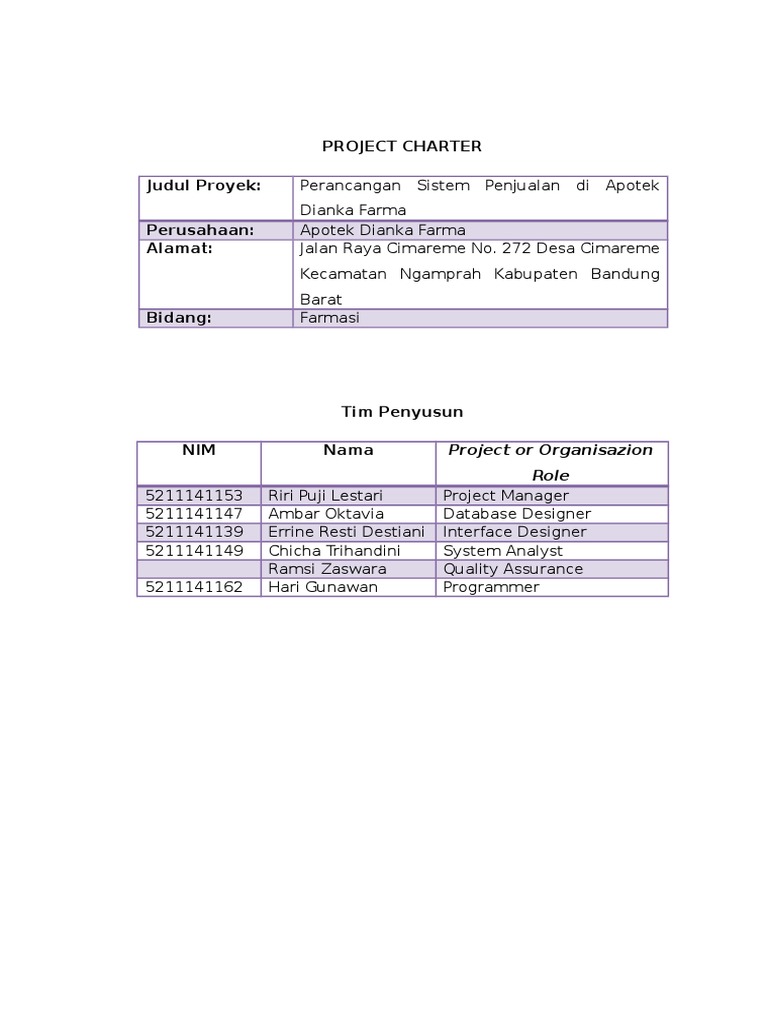 project charter permasalahan penjualan online
