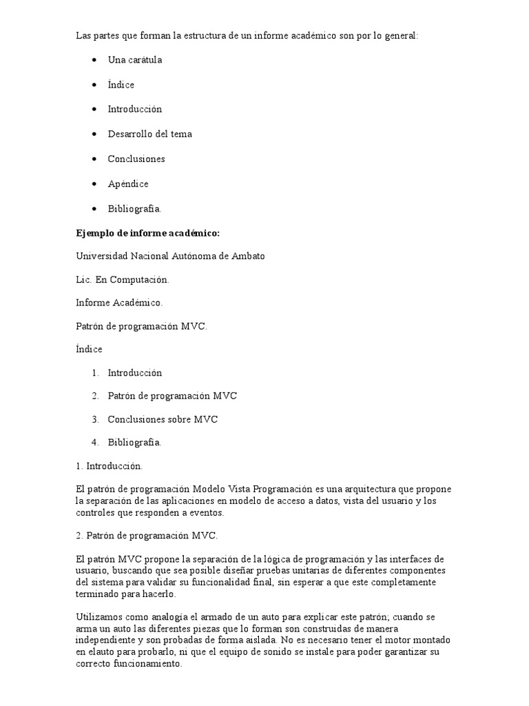 Estructura de un Informe Académico MVC | PDF