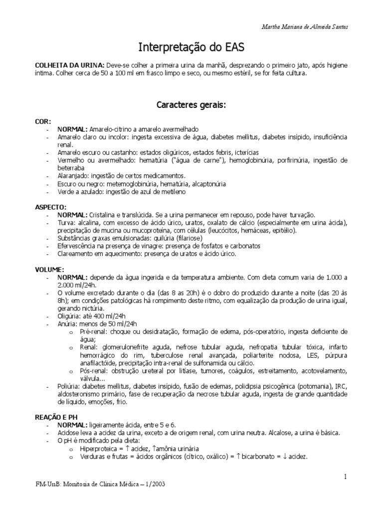 Interpretação do Exame de EAS | PDF | Especialidades médicas | Medicina ...