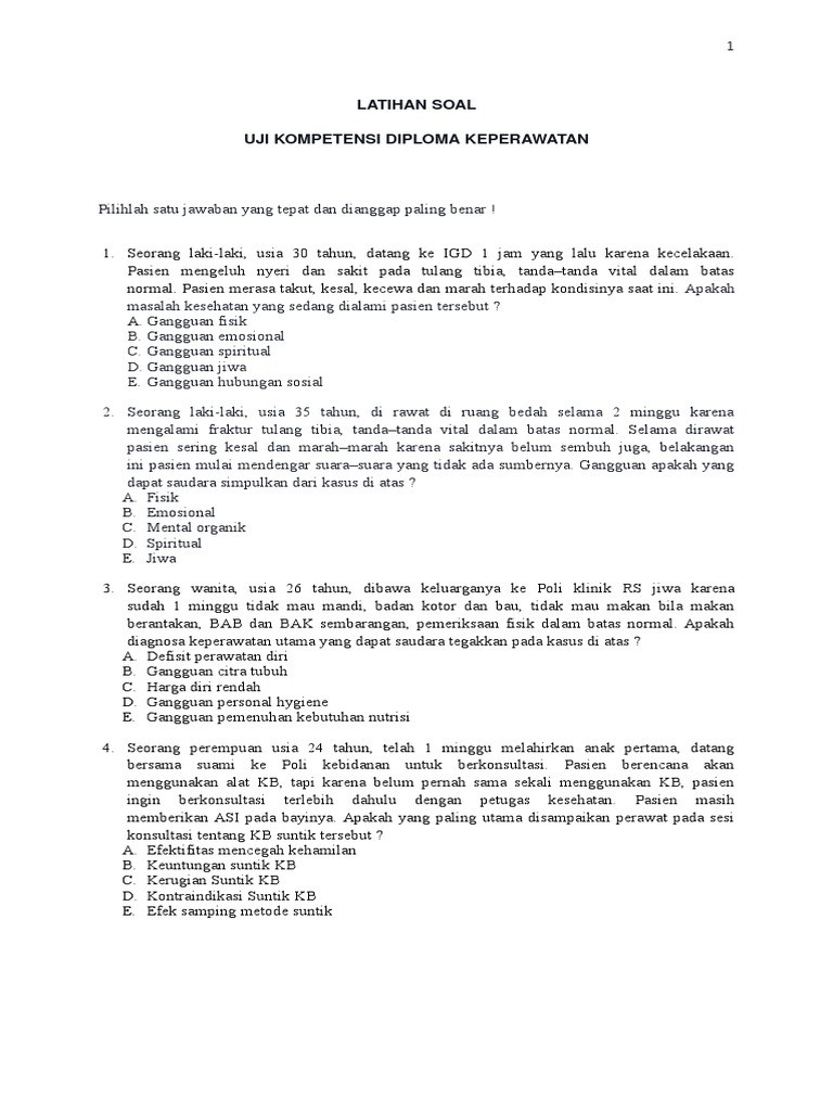 Contoh Soal Uji Kompetensi D Iii Keperawatan 2