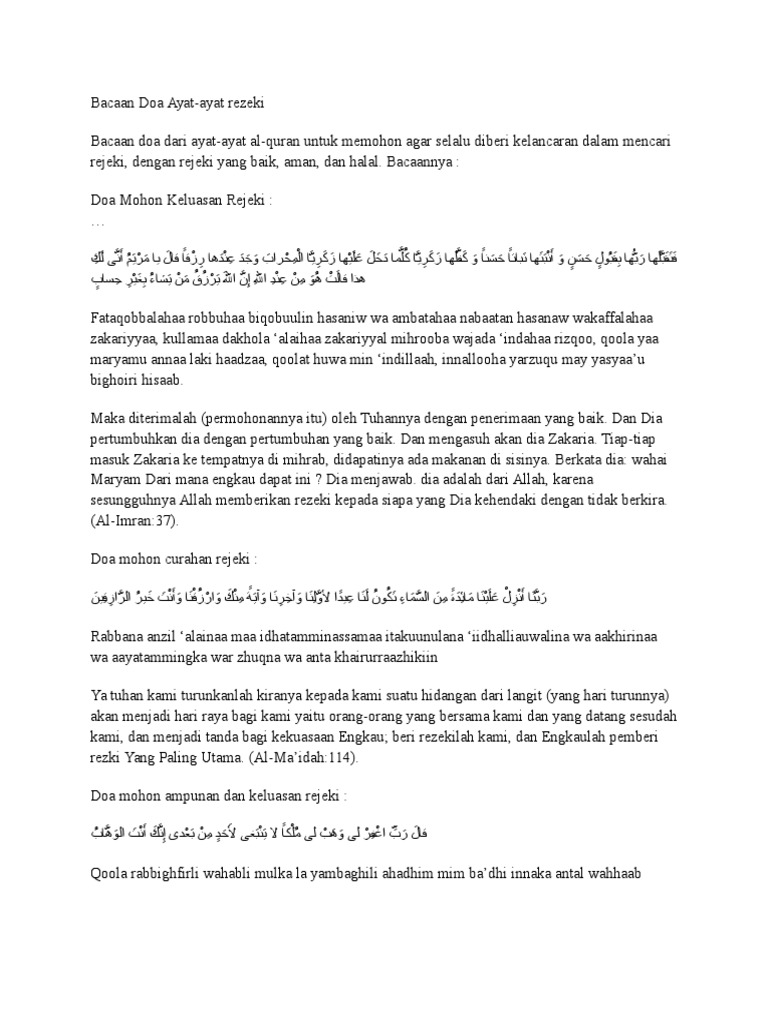 Doa dan Ayat untuk Kelancaran Rezeki | PDF