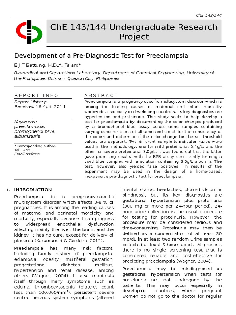 Development of a PreDiagnostic Test for Preeclampsia Medicine