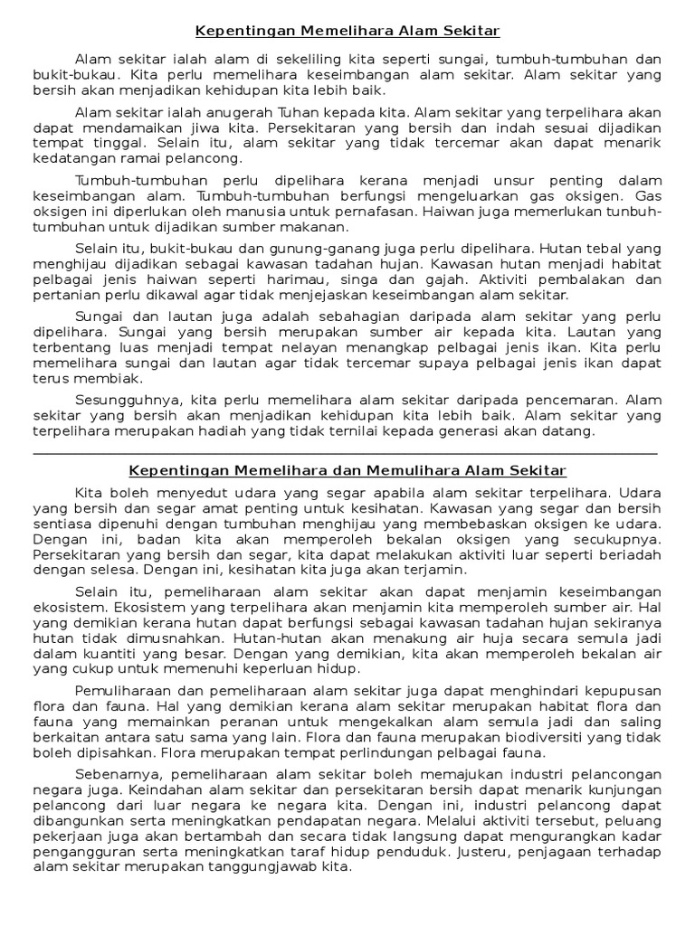 Kepentingan Memelihara Alam Sekitar  PDF