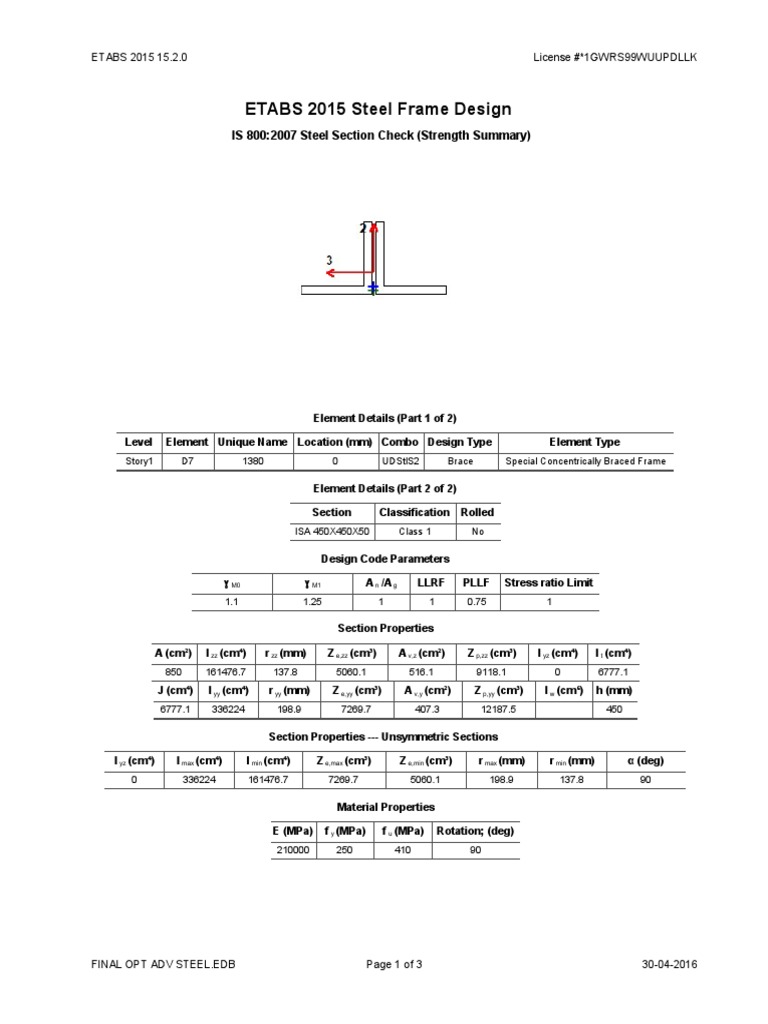 ETABS 2015 Steel Frame Design Summary | PDF