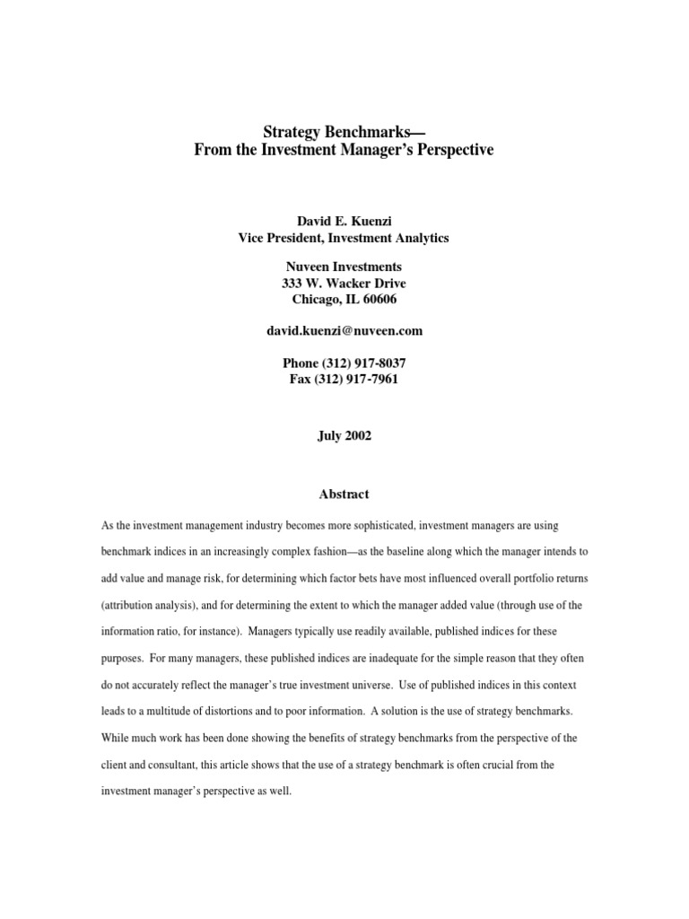 Strategy Benchmarks From The Investment Manager's Perspective PDF