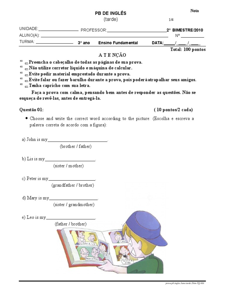 Prova de Inglês - 3º Ano Tarde | PDF