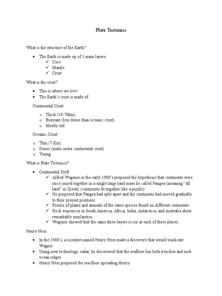 Plate Tectonics Notes