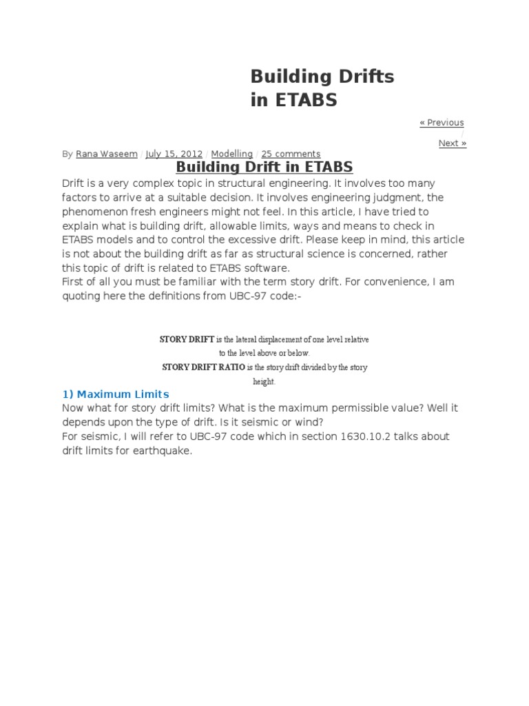 Understanding Story Drift in ETABS | PDF | Structural Load | Seismology