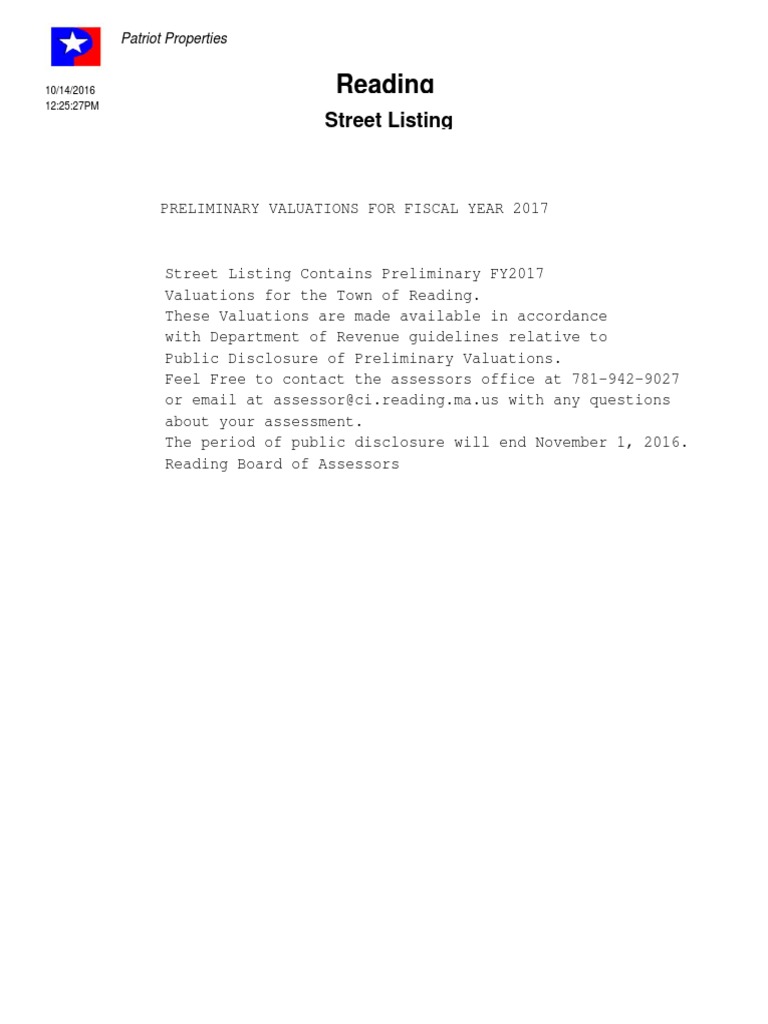 FY17 Reading Preliminary Street Listing PDF Companies Financial