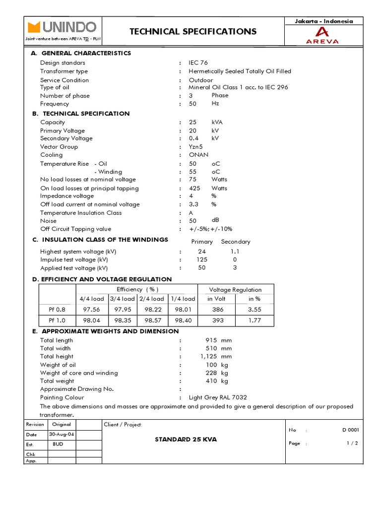 Technical Specifications for a 25 kVA ThreePhase Power Transformer in Jakarta, Indonesia for