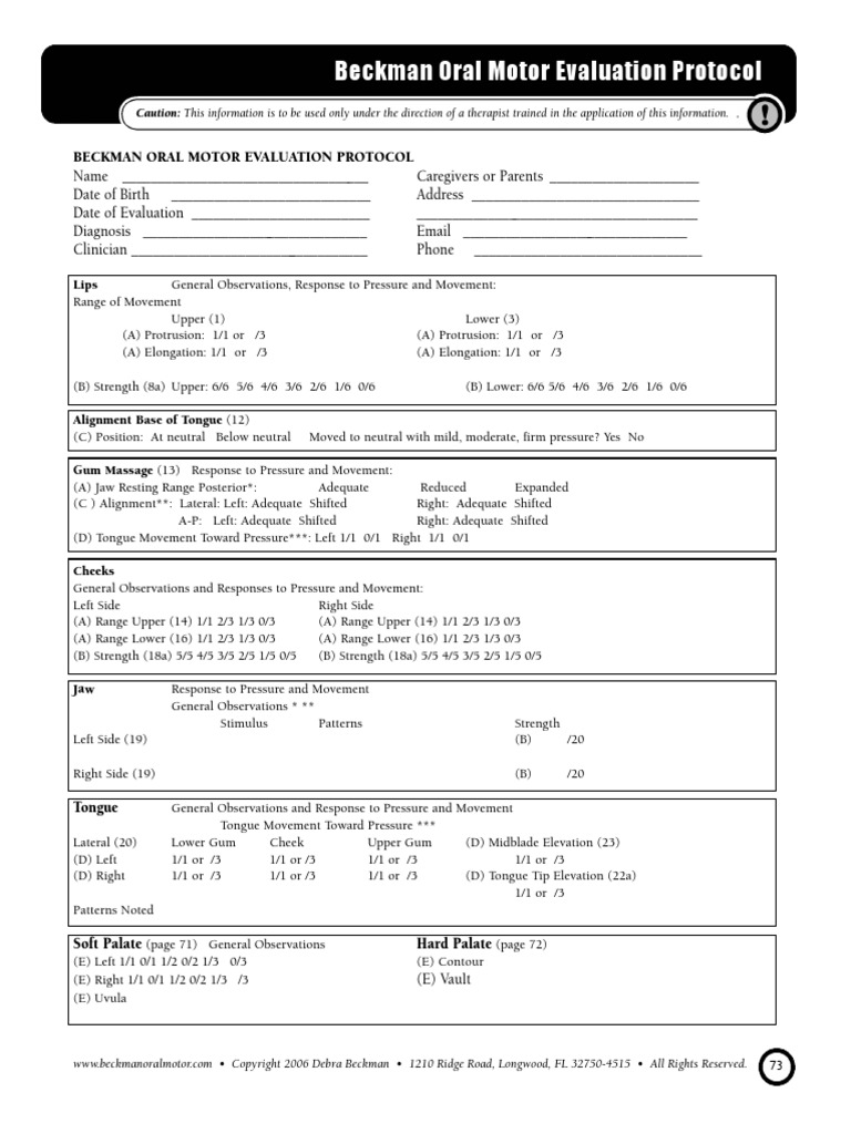Beckman Oral Motor Evaluation Protocol