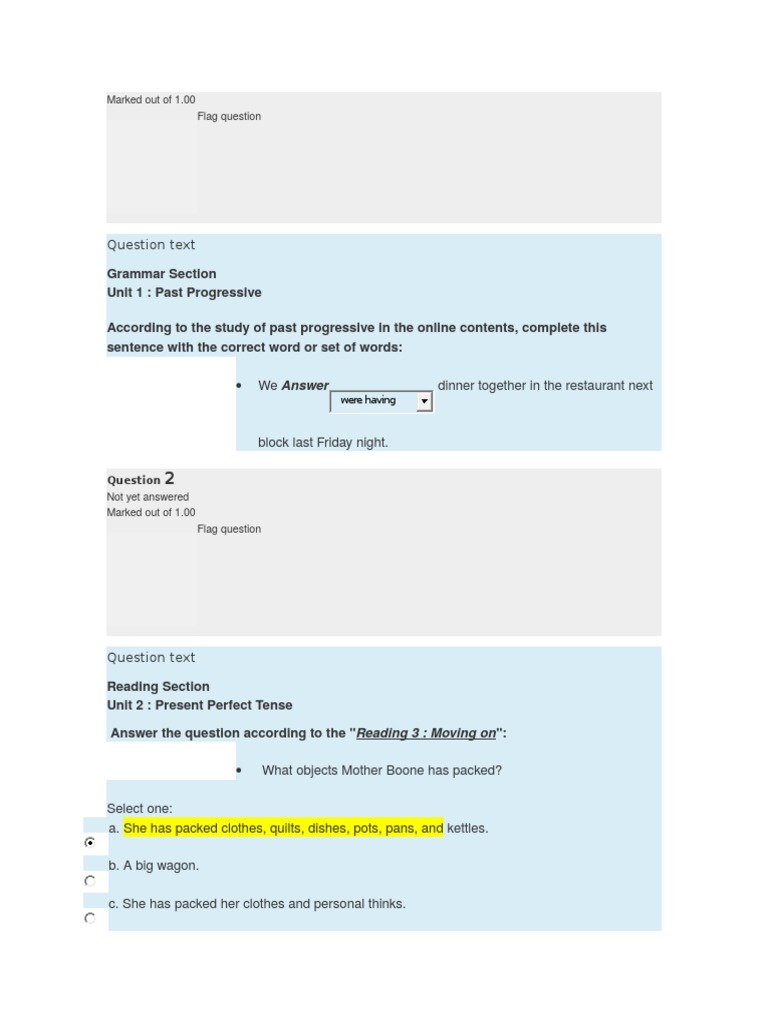 Examen Preliminar Act 2 English Language Question