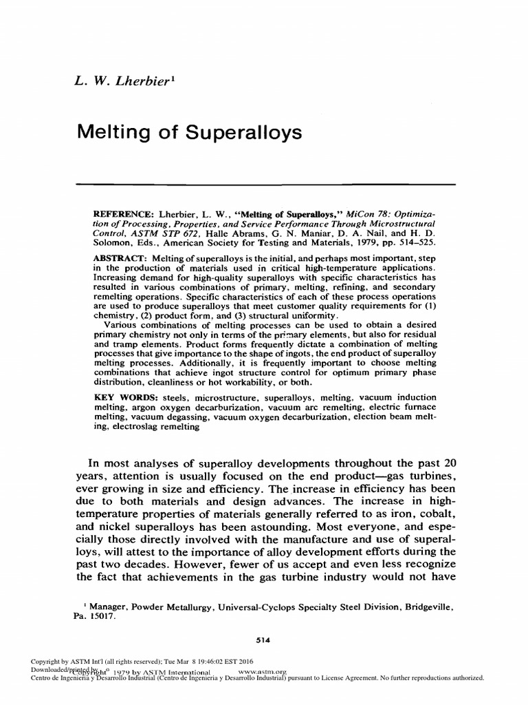 Astm Melting Of Superalloys Ingot Alloy - 