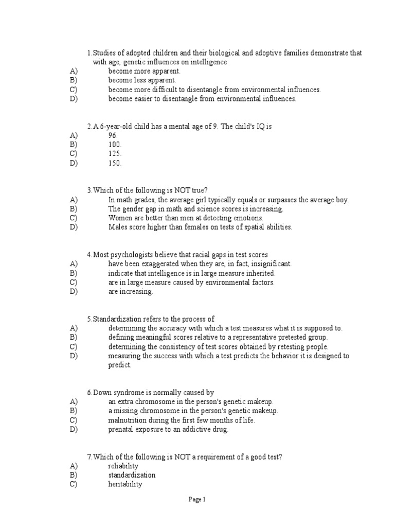 TB1 Chapter 10 - Study Guide Progress Test 1 | PDF | Intelligence ...