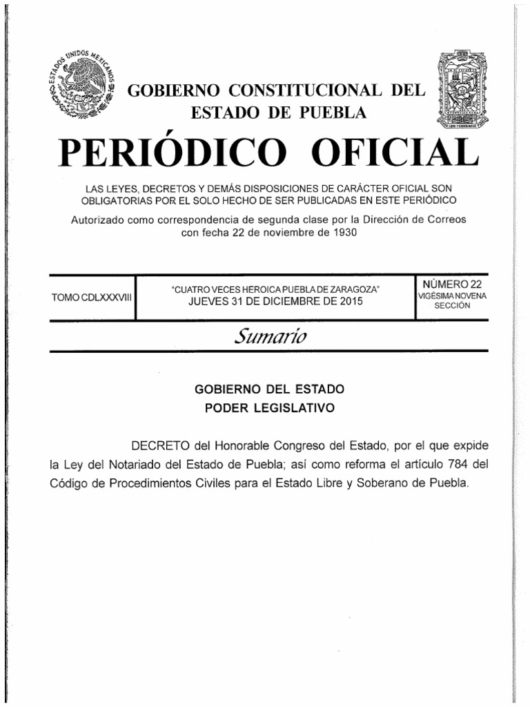 Ley Del Notariado Del Estado de Puebla 2016 PDF