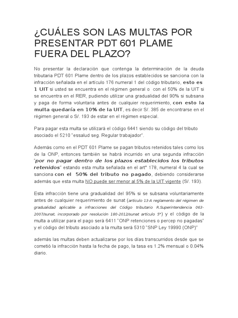 Multas por no presentar PDT 601 y 621 | PDF | Gobierno