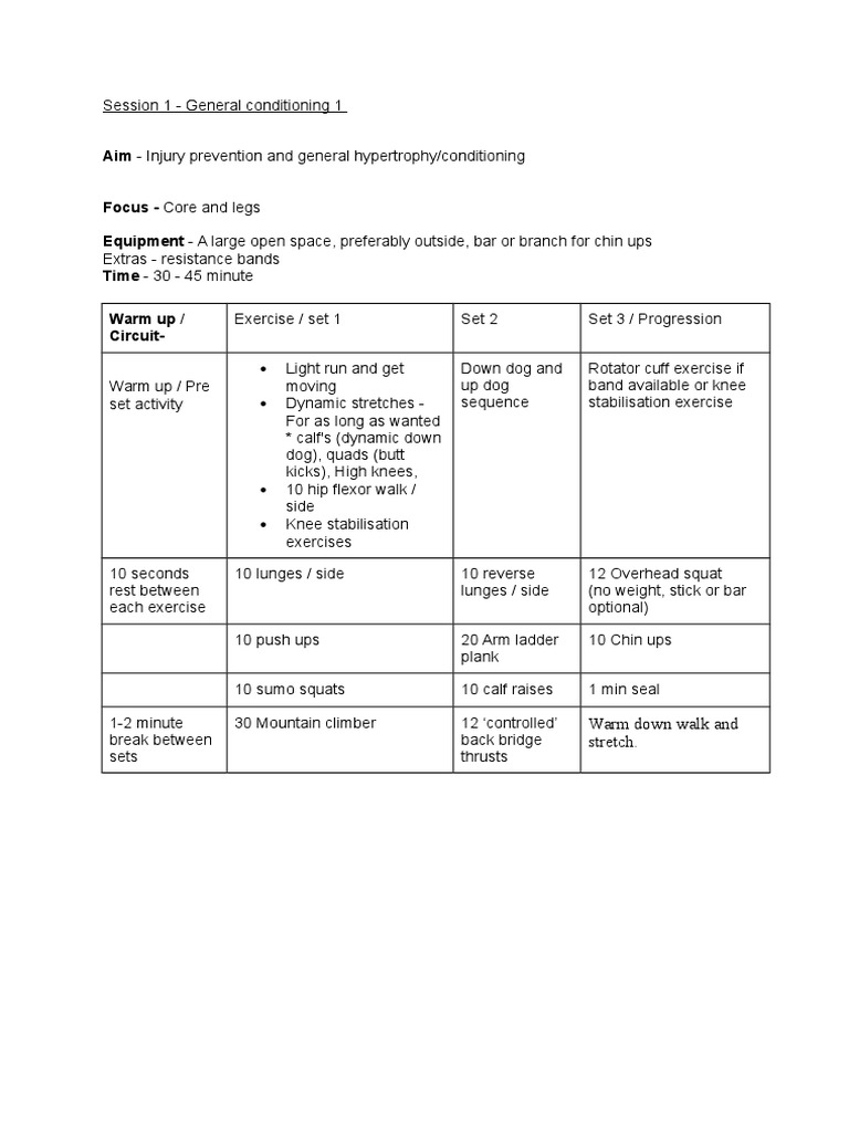 General Conditioning Workout Plan | PDF | Wellness | History