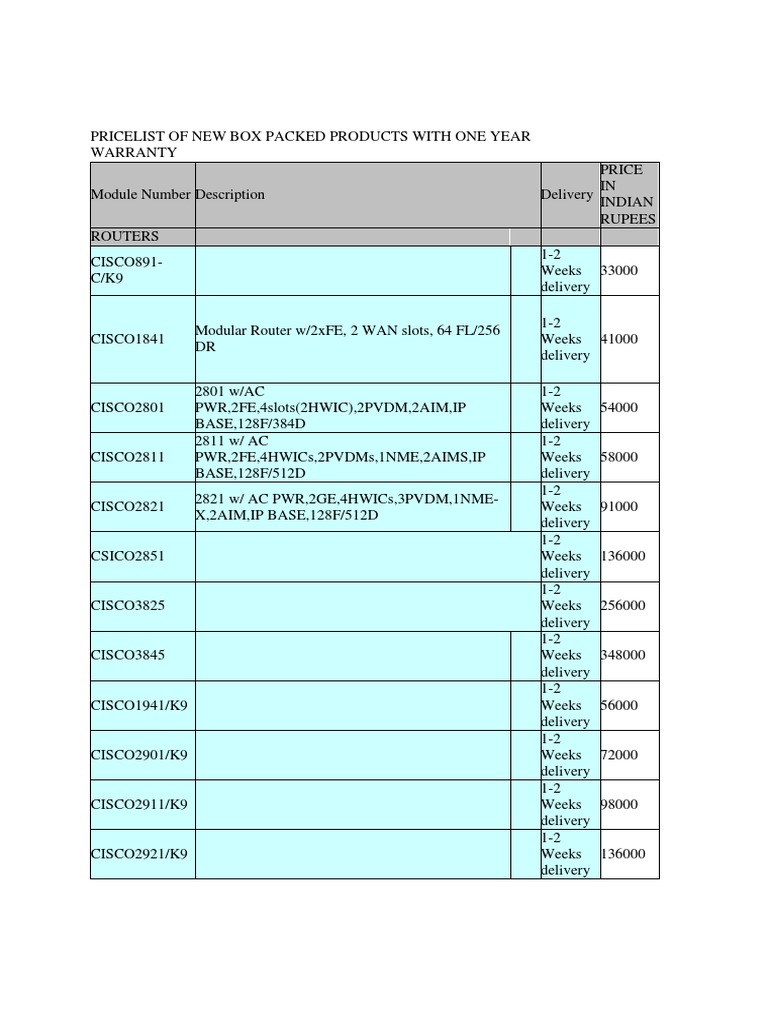 Cisco Price List PDF Computer Architecture Computer Standards
