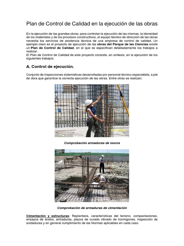 Plan de Control de Calidad en La Ejecución de Las Obras | PDF ...