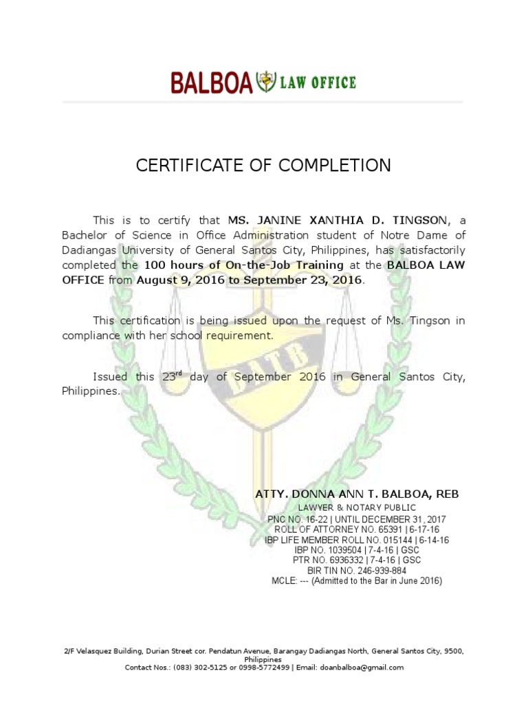 Certificate of OJT PDF