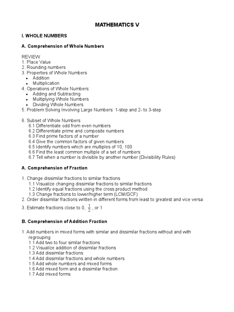 Grade 5, Math Curriculum | PDF | Fraction (Mathematics) | Decimal