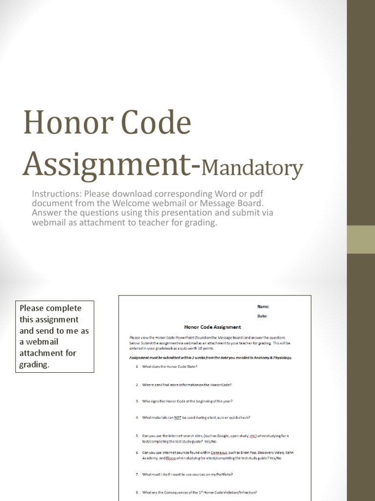 Honor Code Assignment 2016 2017 Ppt PDF Quiz Plagiarism