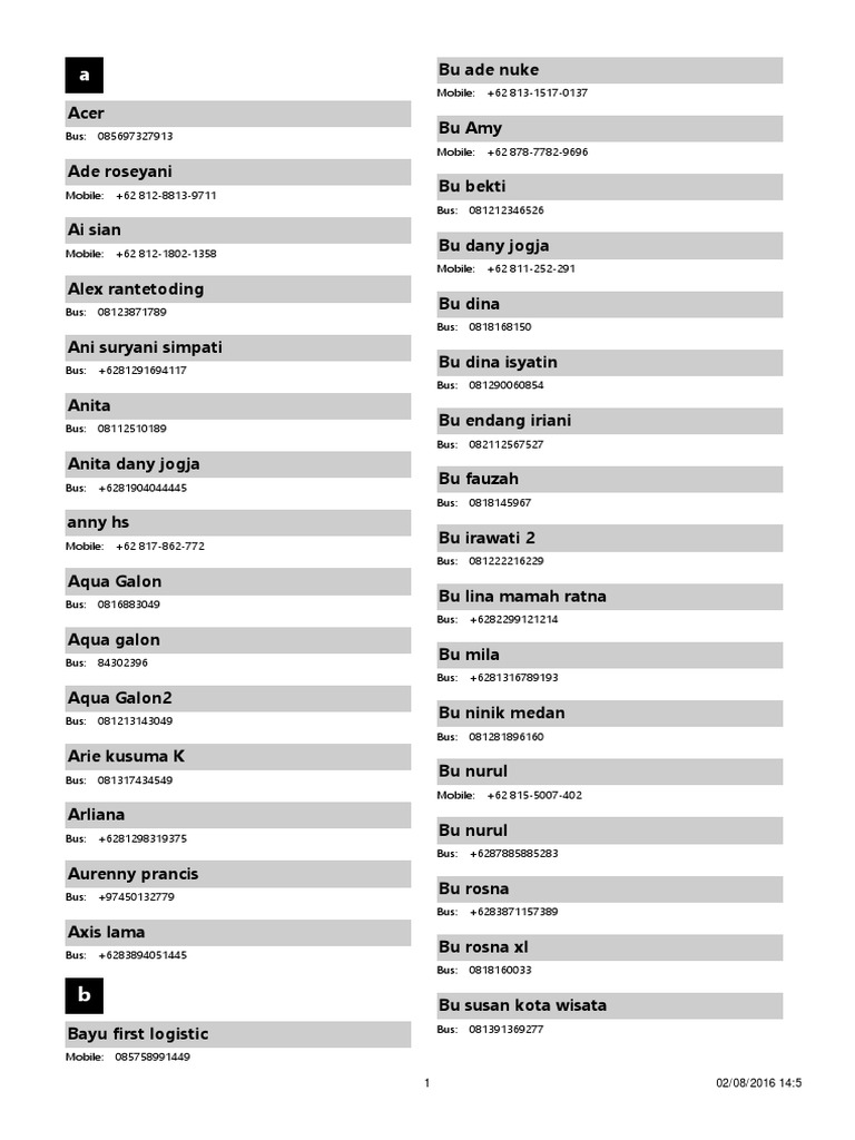 Contact List for Business Use | PDF